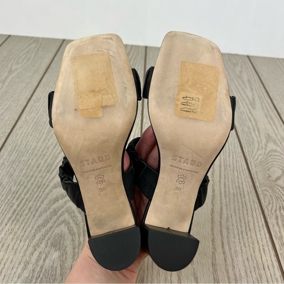 Staud Frankie Ruched Slide on Two Strap Leather Sandals 36 Black $325 Portugal - Picture 7 of 8